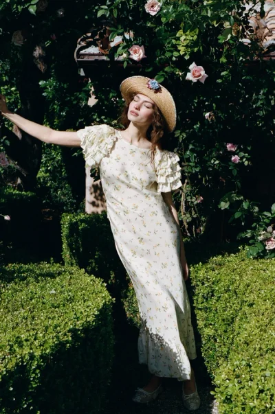Photo of Liam Floral Maxi Dress in Yellow on model, view 1