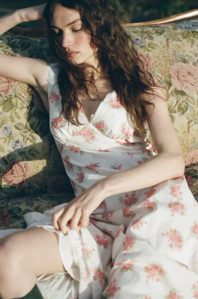 Photo of Julianne Floral Midi Dress in Ivory on model, view 1