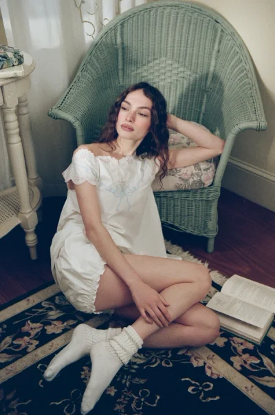 Photo of Catherine Mini Dress and Bloomer in White on model, view 1