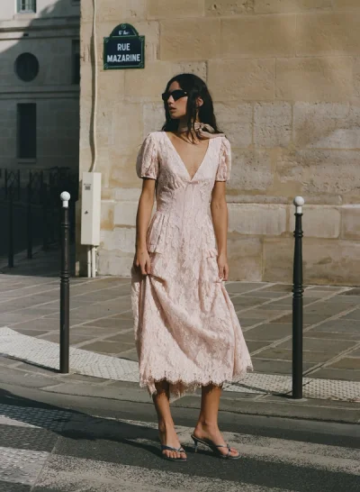 Photo of Rosa Midi Dress in Pink on model, view 1