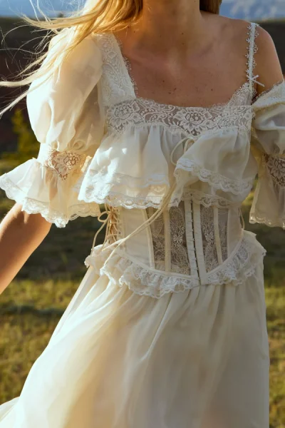 Photo of Chantilly Underbust Corset in White on model, view 1